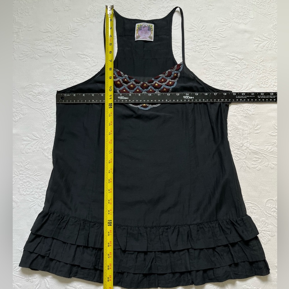 Free People Beaded Black Camisole Tank Top Cotton Silk Blend 12 - Picture 10 of 14
